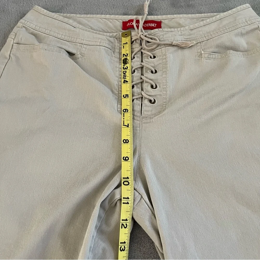 Vintage Gloria Vanderbilt Women Capri Cropped Pants Size 14P Beige Lace up Front